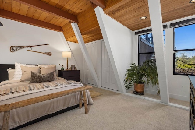602 Sereno View Rd, Encinitas, CA 92024 - bedroom with wood ceiling, carpet floors, and recessed lighting