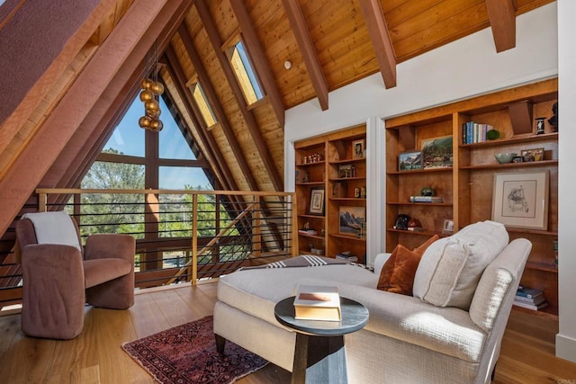 602 Sereno View Rd, Encinitas, CA 92024 - living area with hardwood / wood-style flooring and wooden ceiling