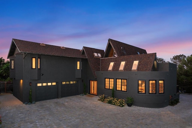 602 Sereno View Rd, Encinitas, CA 92024 - view of front facade with stucco siding, a garage, decorative driveway, and a shingled roof