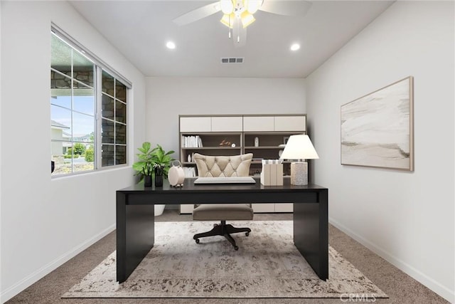 14217 Pemberley Passage Ave, Bakersfield, CA 93311 - carpeted office space with a ceiling fan and recessed lighting