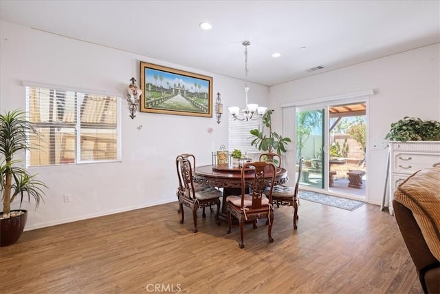 26947 Mountaingate St, Menifee, CA 92585 - dining area featuring a chandelier, light wood-style flooring, and recessed lighting