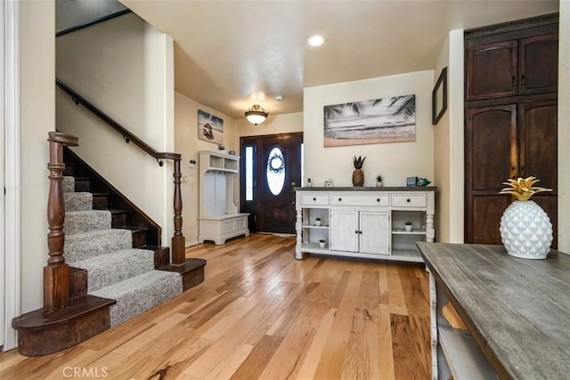 19536 Kittridge St, Reseda, CA 91335 - entryway with stairway, light wood-type flooring, and recessed lighting