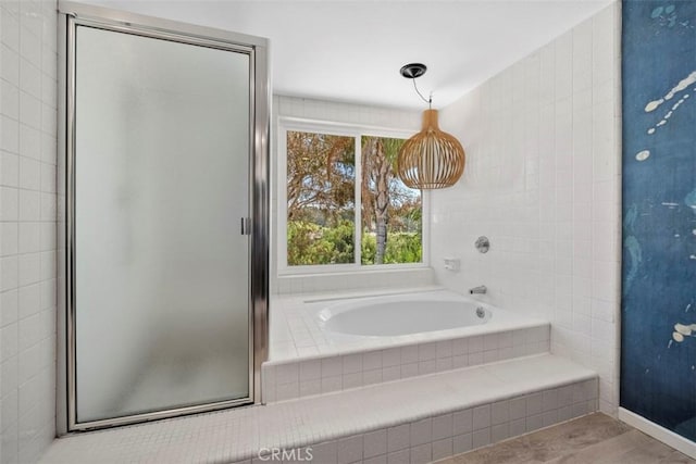 26532 Via Marina, Mission Viejo, CA 92691 - full bath with a shower with door, a relaxing tiled tub, and wood finished floors