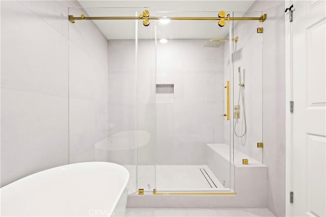 4700 Emerald Ave, La Verne, CA 91750 - bathroom featuring a soaking tub and a stall shower