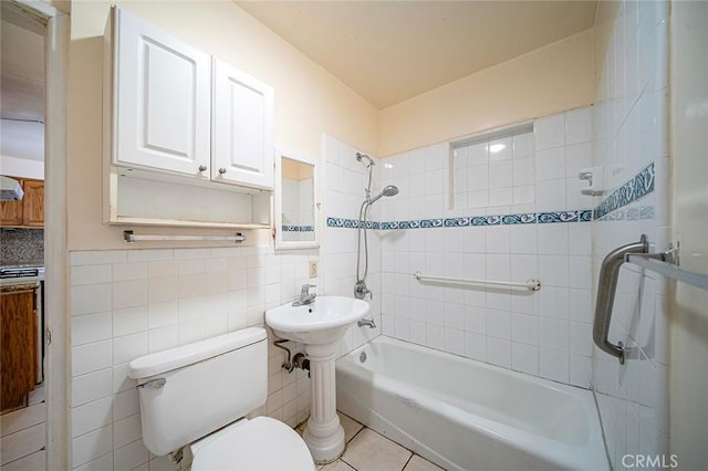 17229 Ardath Ave, Torrance, CA 90504 - bathroom featuring shower / bath combination, tile walls, and tile patterned flooring