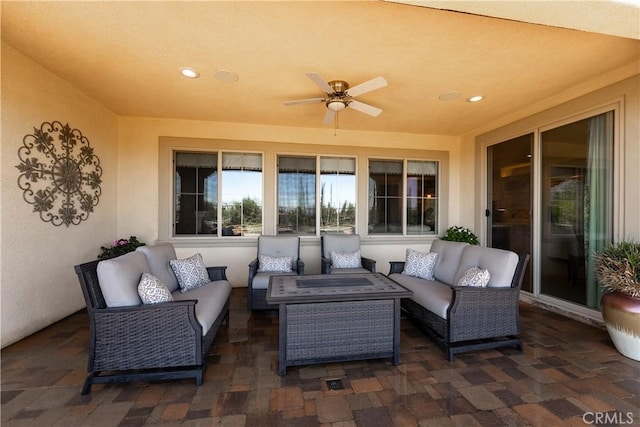 44277 Reidel St, Temecula, CA 92592 - view of patio with an outdoor living space and a ceiling fan