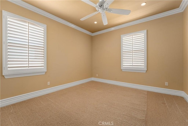44277 Reidel St, Temecula, CA 92592 - spare room featuring carpet flooring, ceiling fan, crown molding, and recessed lighting