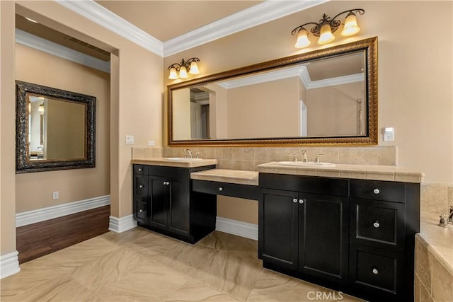 44277 Reidel St, Temecula, CA 92592 - full bath featuring vanity, crown molding, and tasteful backsplash