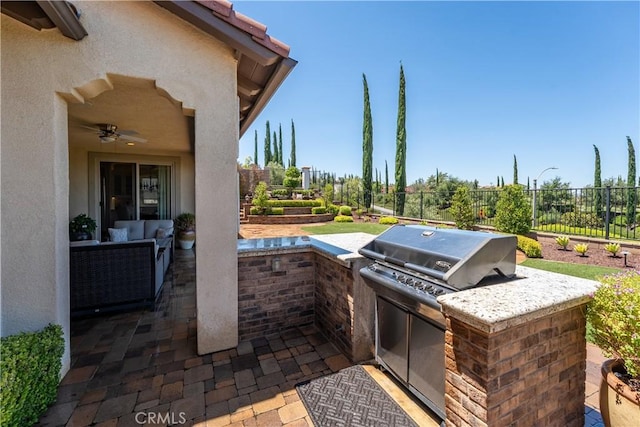 44277 Reidel St, Temecula, CA 92592 - view of patio with ceiling fan, area for grilling, and outdoor lounge area