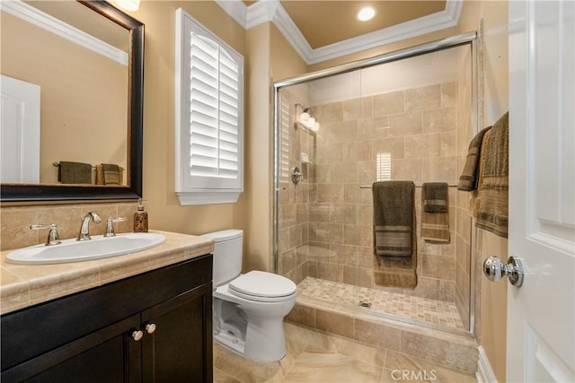 44277 Reidel St, Temecula, CA 92592 - full bath featuring crown molding, a stall shower, and vanity