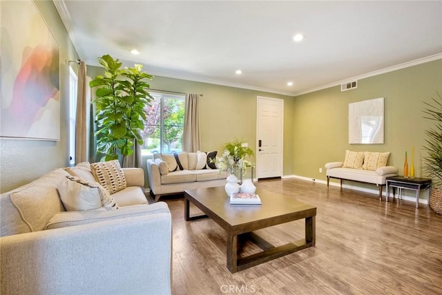 32839 Tiempo Cir, Temecula, CA 92592 - living area featuring crown molding, wood finished floors, and recessed lighting