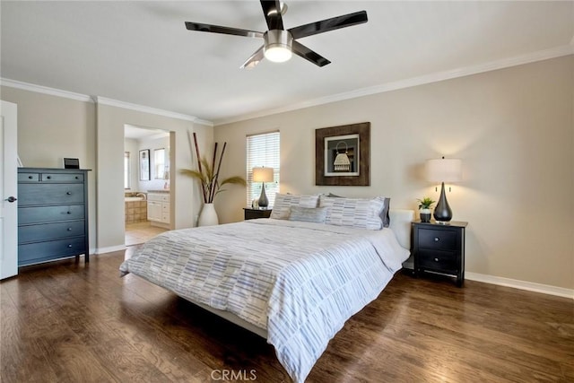 32839 Tiempo Cir, Temecula, CA 92592 - bedroom featuring crown molding, wood finished floors, ensuite bathroom, and ceiling fan