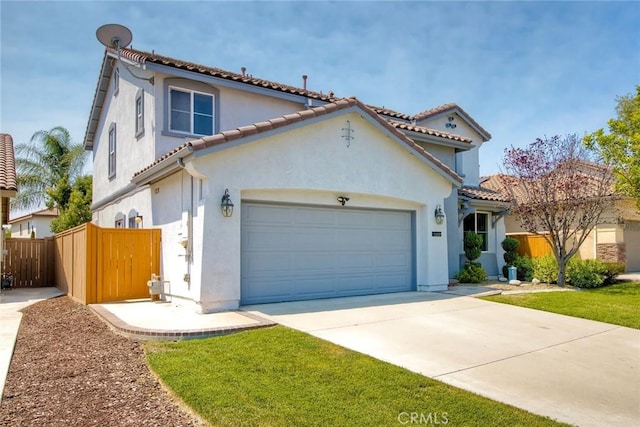 32839 Tiempo Cir, Temecula, CA 92592 - mediterranean / spanish home featuring a garage, concrete driveway, a tile roof, and stucco siding