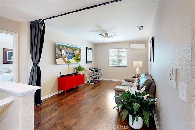 32839 Tiempo Cir, Temecula, CA 92592 - living room with ceiling fan, a wall unit AC, and wood finished floors