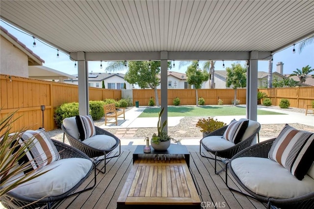 32839 Tiempo Cir, Temecula, CA 92592 - wooden deck with a patio area and a fenced backyard