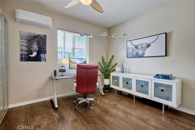 32839 Tiempo Cir, Temecula, CA 92592 - office area featuring a wall unit AC, wood finished floors, and a ceiling fan