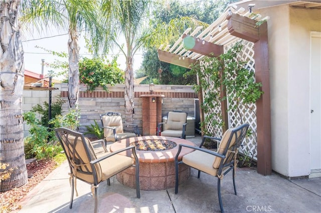 14724 Maclay St, San Fernando, CA 91345 - view of patio featuring an outdoor fire pit and a pergola