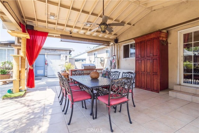 14724 Maclay St, San Fernando, CA 91345 - view of patio featuring a grill, ceiling fan, and outdoor dining space