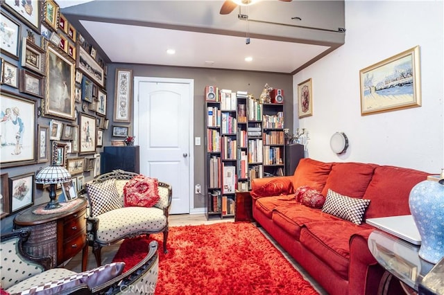 14724 Maclay St, San Fernando, CA 91345 - living room featuring ceiling fan, recessed lighting, and wood finished floors