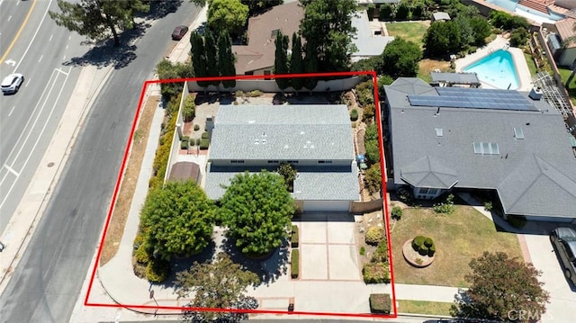 13119 Constable Ave, Granada Hills, CA 91344 - aerial overview of property's location with property boundaries highlighted and a pool area