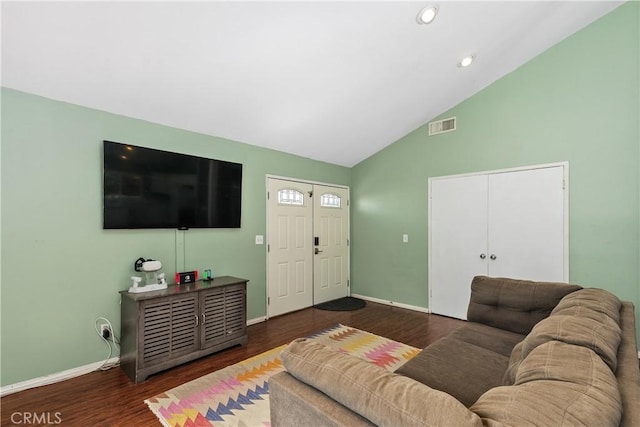 5080 Pearblossom, Riverside, CA 92507 - living room with wood finished floors, recessed lighting, and high vaulted ceiling