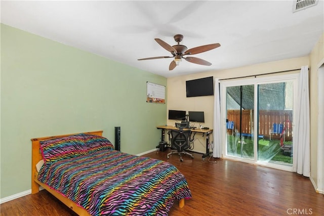 5080 Pearblossom, Riverside, CA 92507 - bedroom with access to outside, wood finished floors, ceiling fan, and an office area