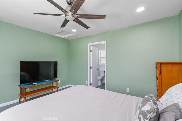 5080 Pearblossom, Riverside, CA 92507 - bedroom with recessed lighting, connected bathroom, and a ceiling fan