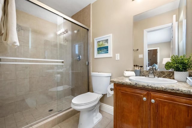 1361 Felspar St Unit 7, San Diego, CA 92109 - bathroom featuring vanity, a shower stall, and tile patterned floors