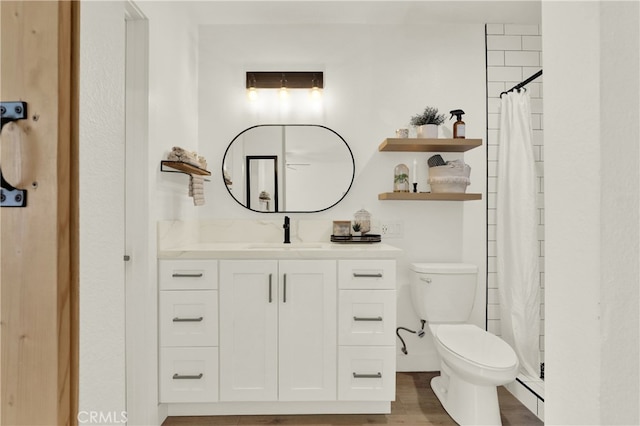 27322 Eastridge Dr, Lake Forest, CA 92630 - full bathroom featuring vanity, wood finished floors, and a shower with curtain
