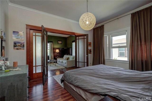 571 W 17th St, San Pedro, CA 90731 - bedroom featuring ornamental molding and dark wood-style flooring