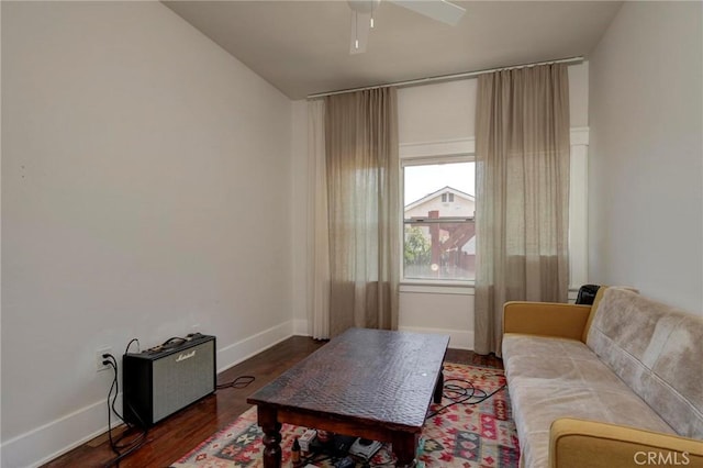 571 W 17th St, San Pedro, CA 90731 - living area with dark wood-type flooring and a ceiling fan