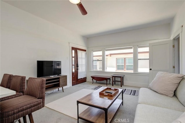 571 W 17th St, San Pedro, CA 90731 - carpeted living room featuring a ceiling fan and baseboards