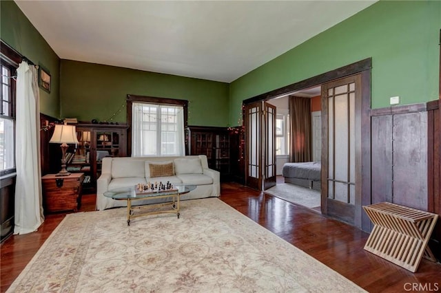 571 W 17th St, San Pedro, CA 90731 - living room with wood finished floors and french doors