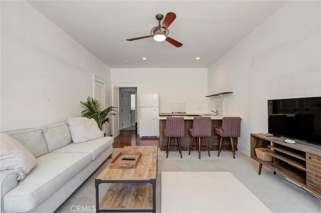 571 W 17th St, San Pedro, CA 90731 - living area featuring a ceiling fan and recessed lighting