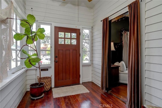 571 W 17th St, San Pedro, CA 90731 - entryway with dark wood-style floors, plenty of natural light, and wood walls