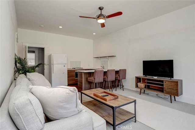 571 W 17th St, San Pedro, CA 90731 - living area with a ceiling fan, recessed lighting, and carpet