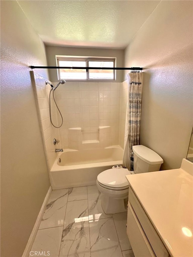 13067 Winterpark Way, Riverside, CA 92503 - full bathroom featuring shower / tub combo, vanity, marble finish flooring, and a textured ceiling