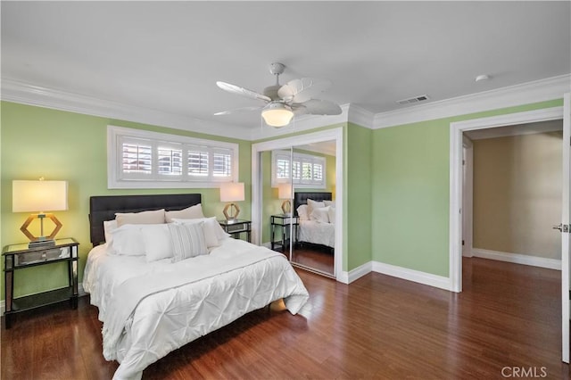 9662 Crosby Ave, Garden Grove, CA 92844 - bedroom with wood finished floors, a closet, crown molding, and a ceiling fan