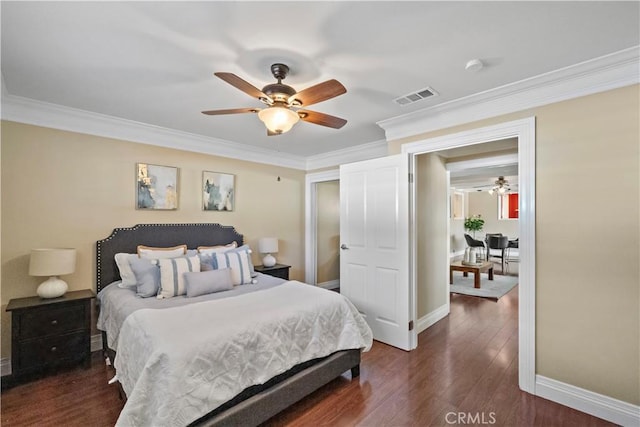 9662 Crosby Ave, Garden Grove, CA 92844 - bedroom with ornamental molding, dark wood finished floors, and ceiling fan