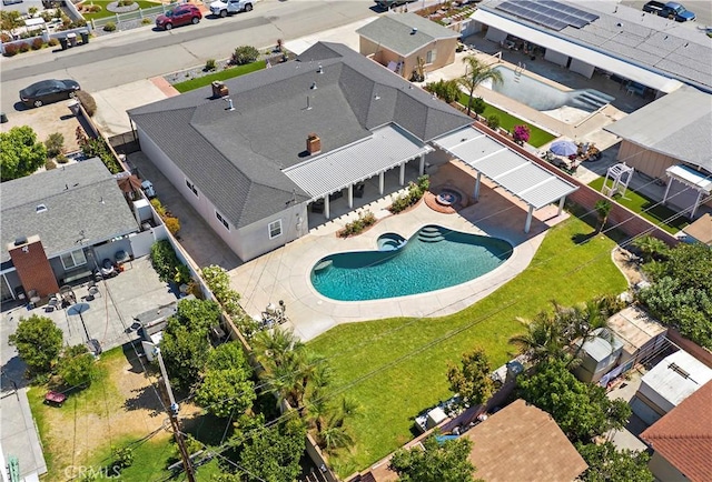 9662 Crosby Ave, Garden Grove, CA 92844 - aerial perspective of suburban area featuring a pool