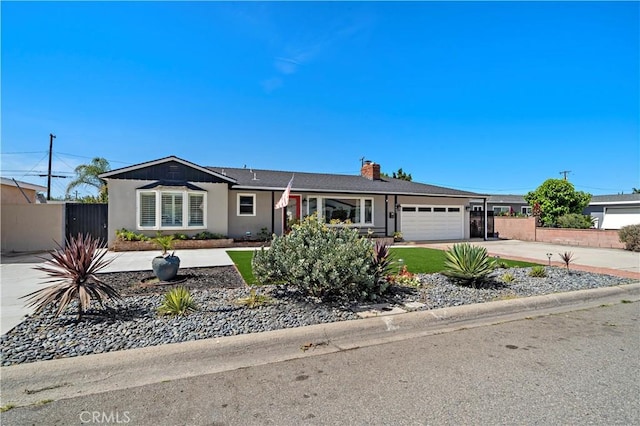 9662 Crosby Ave, Garden Grove, CA 92844 - ranch-style house featuring a garage, a chimney, and concrete driveway