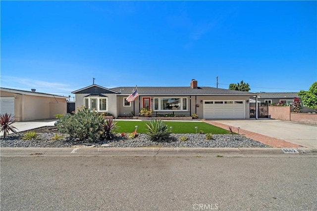 9662 Crosby Ave, Garden Grove, CA 92844 - ranch-style house featuring a garage, a chimney, and concrete driveway