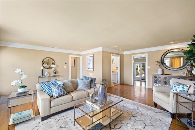 9662 Crosby Ave, Garden Grove, CA 92844 - living area featuring wood finished floors and ornamental molding