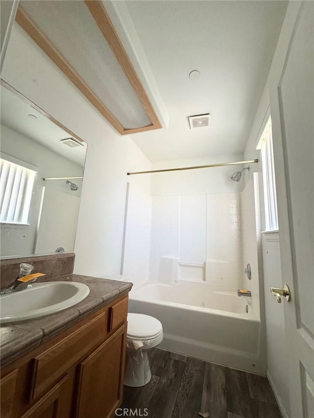 32161 Zircon Rd, Lucerne Valley, CA 92356 - bathroom featuring vanity, bathing tub / shower combination, and wood finished floors