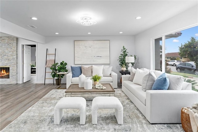 4802 Brookway Ave, Yorba Linda, CA 92886 - living area featuring light wood-style floors, recessed lighting, and a fireplace