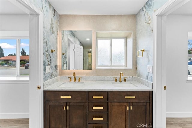 4802 Brookway Ave, Yorba Linda, CA 92886 - bathroom featuring double vanity and wood finished floors