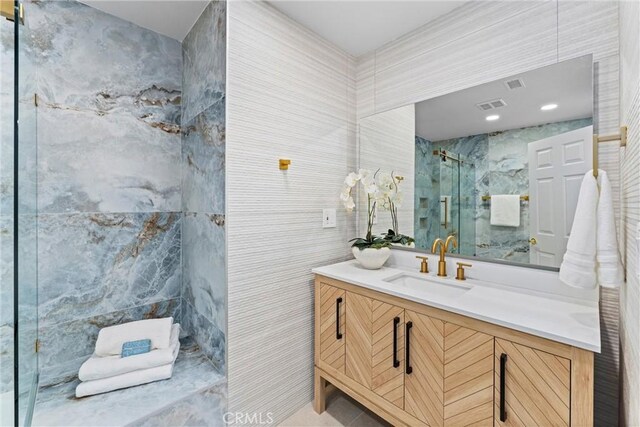 4802 Brookway Ave, Yorba Linda, CA 92886 - full bathroom featuring a marble finish shower and vanity