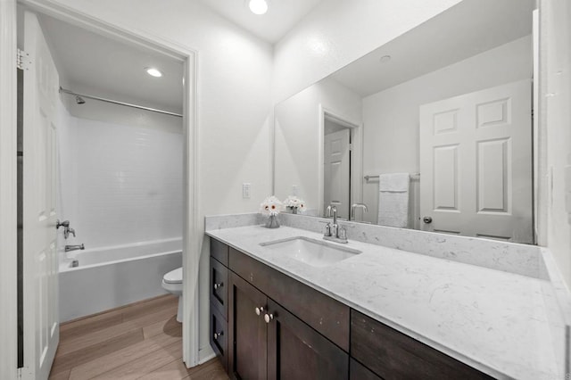 28339 Levi Way, Menifee, CA 92585 - bathroom featuring vanity, bathtub / shower combination, wood finished floors, and recessed lighting