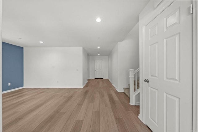 28339 Levi Way, Menifee, CA 92585 - corridor featuring light wood-style flooring, recessed lighting, and stairs