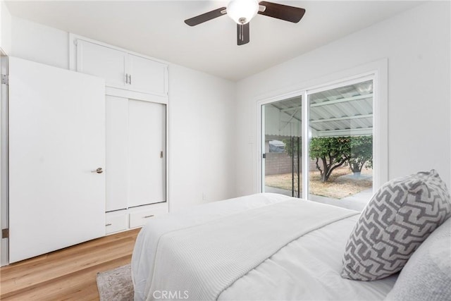 2283 Gaviota Ave, Signal Hill, CA 90755 - bedroom with light wood-style flooring, access to exterior, and ceiling fan